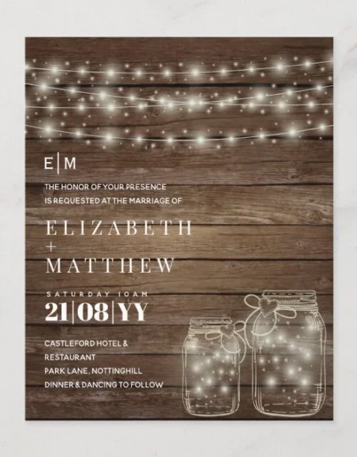 Budget Rustic Lights Mason Jars Wedding Invites