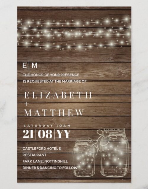 Budget Rustic Lights Mason Jars Wedding Invites