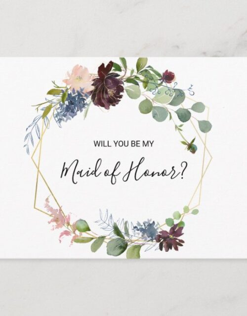 Burgundy Floral and Greenery Maid of Honor Invitation Postcard