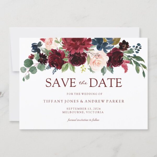 Burgundy Watercolor Floral Save the date