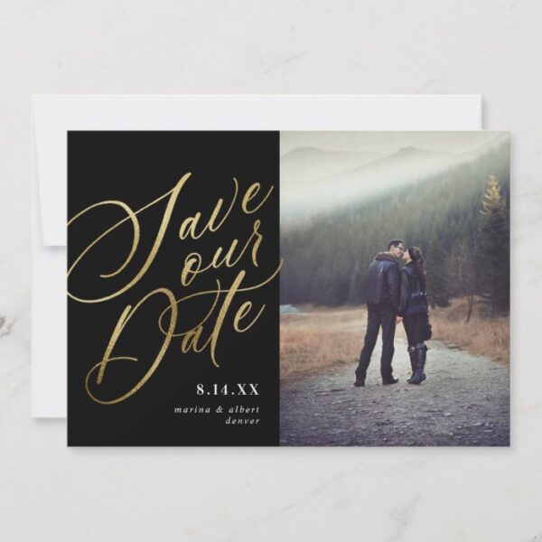 Calligraphy Script | Black Gold | Photo Save The Date