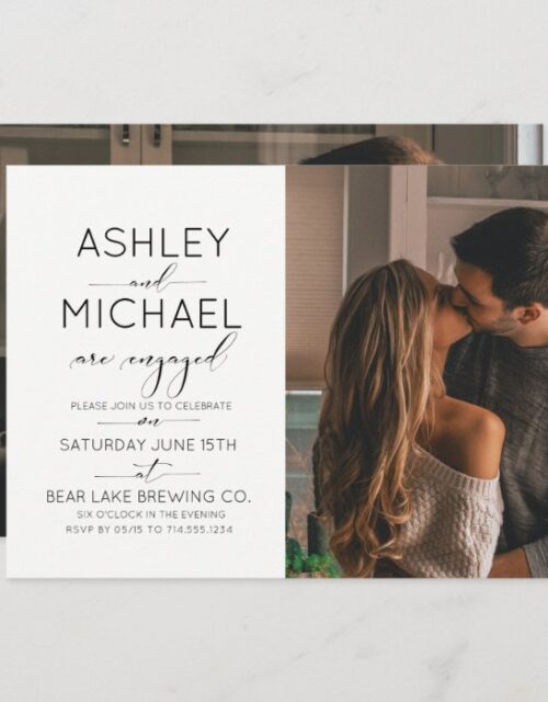 Calligraphy Typography 2 Photo Engagement Party Invitation