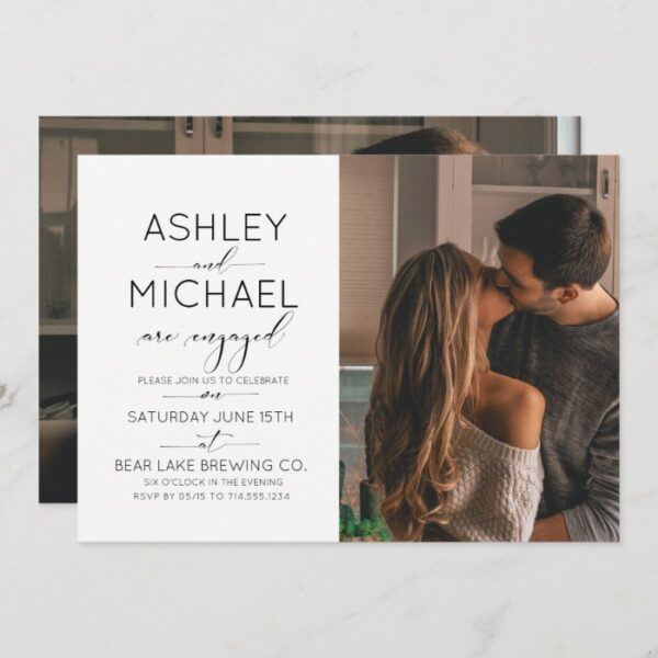 Calligraphy Typography 2 Photo Engagement Party Invitation