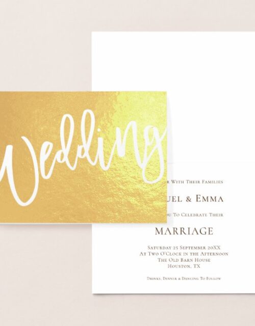 Calligraphy Wedding Gold Real Foil Invitation
