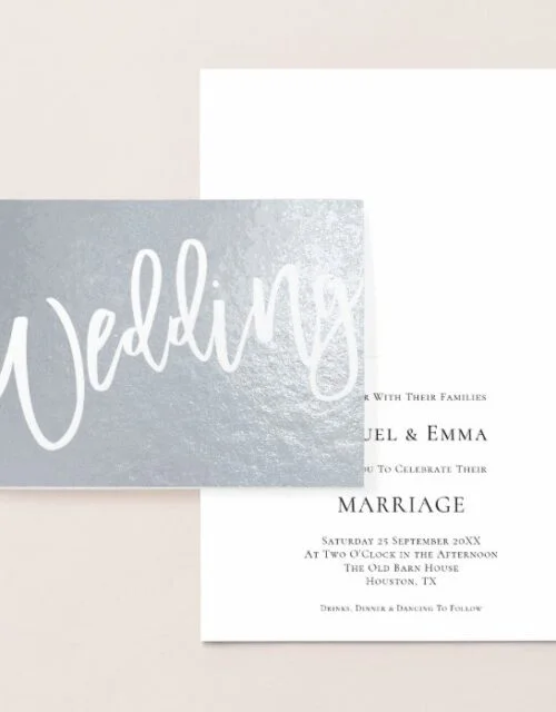 Calligraphy Wedding Silver Foil Invitation