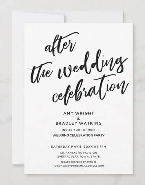 Casual After the Wedding Celebration Black White Invitation