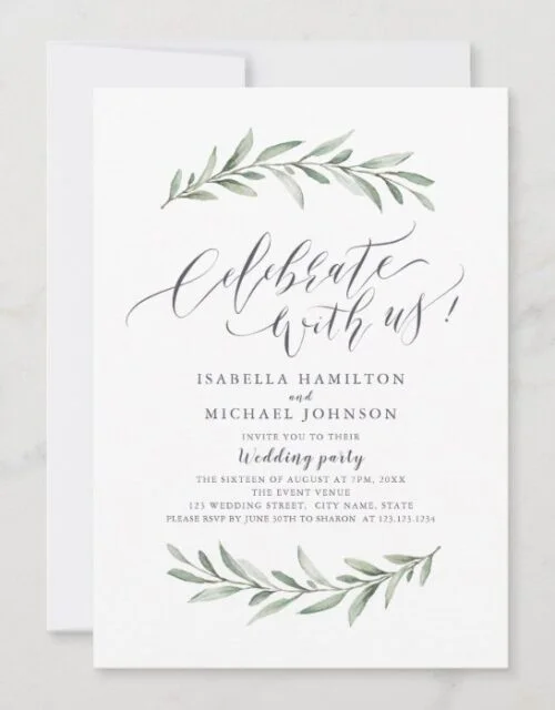 Celebrate With Us! Simple Rustic Greenery Wedding Invitation