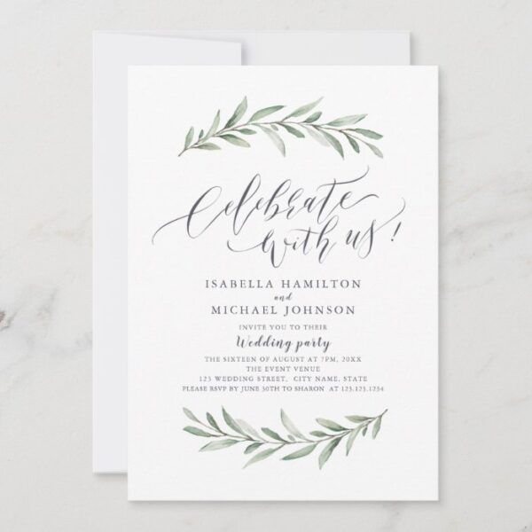 Celebrate With Us! Simple Rustic Greenery Wedding Invitation