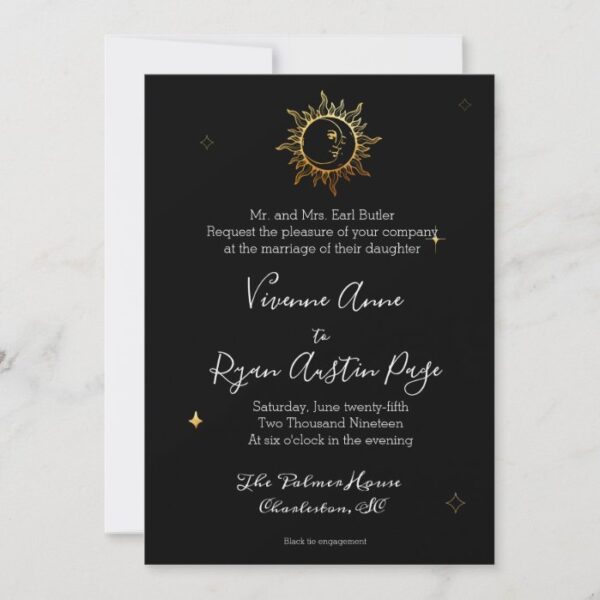 Celestial Boho Gold Foil Wedding Invitation
