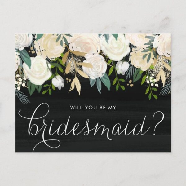 Chalkboard Pale Peonies Will You Be My Bridesmaid Invitation Postcard