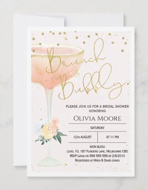 Champagne Brunch Bubbly Bridal Shower Invitation