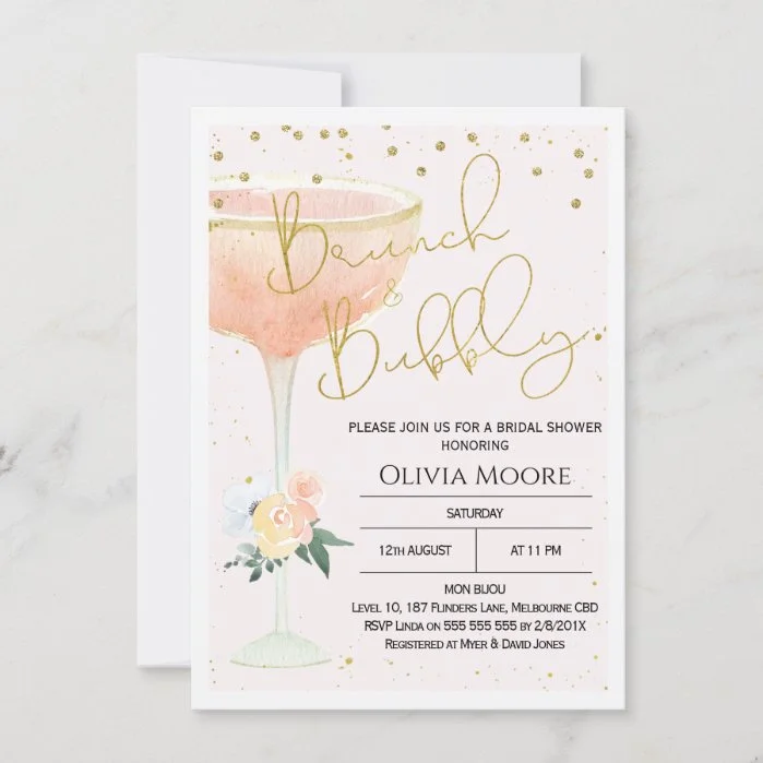 Champagne Brunch Bubbly Bridal Shower Invitation