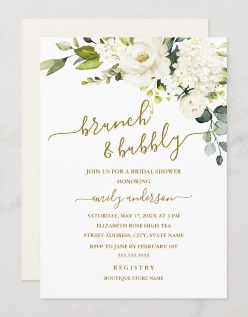 Champagne Floral Brunch And Bubbly Bridal Shower Invitation