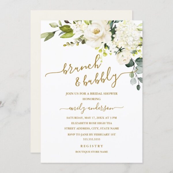 Champagne Floral Brunch And Bubbly Bridal Shower Invitation