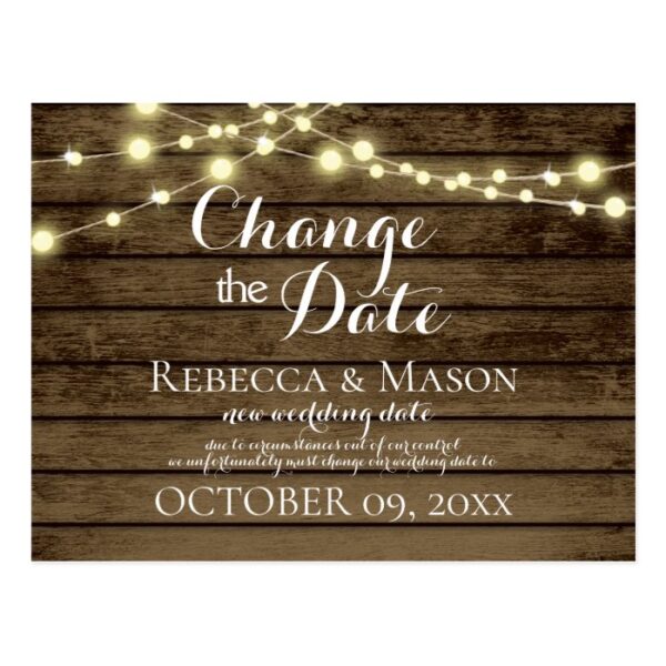Change of Date Rustic Barn Wood and Lights Postcard