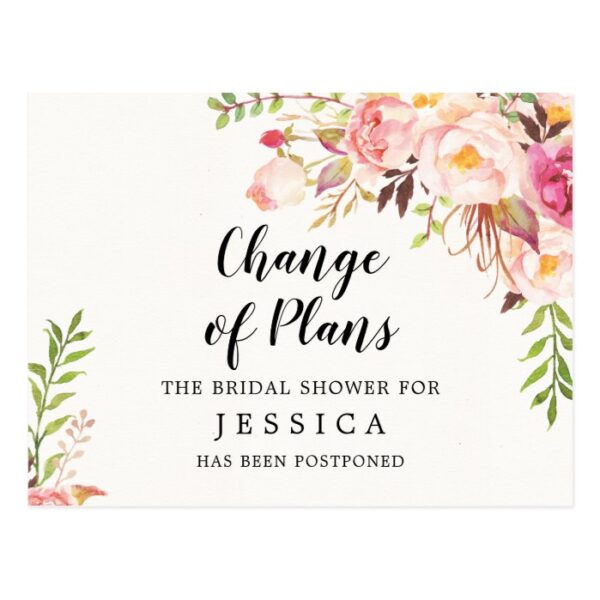 Change of Plans Bridal Shower Postponed Postcard