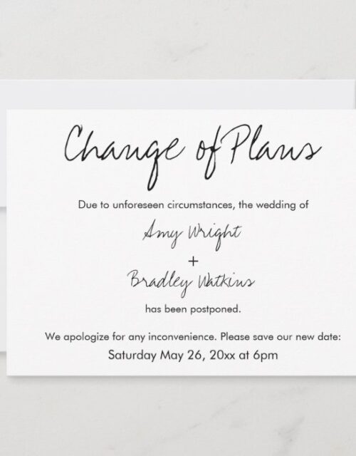 "Change of Plans" Postponed Wedding Announcement