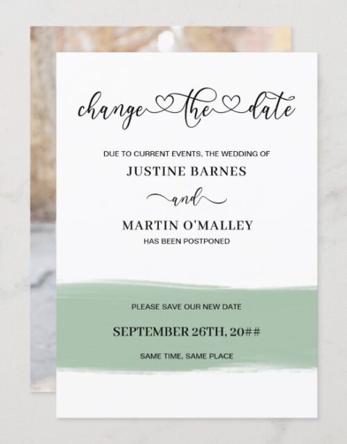 Change the Date Brushstroke Save Our New Date Invitation