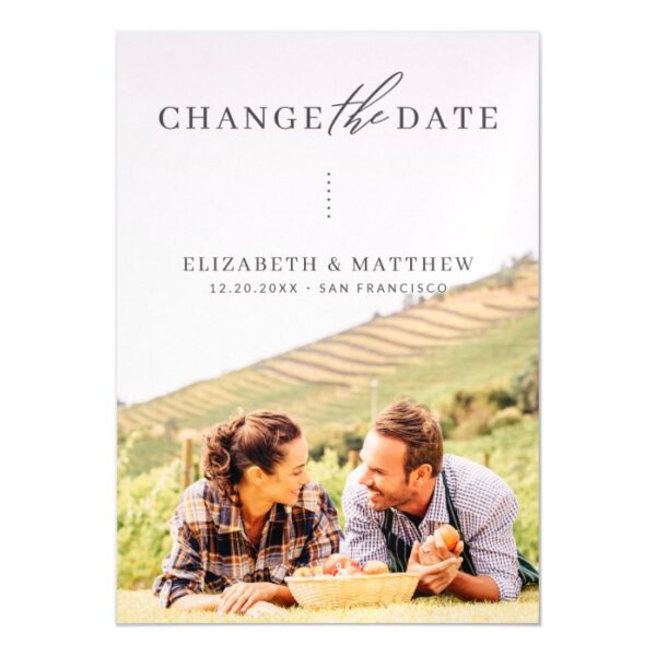 Change The Date Minimalist Chic Photo Wedding Magnetic Invitation