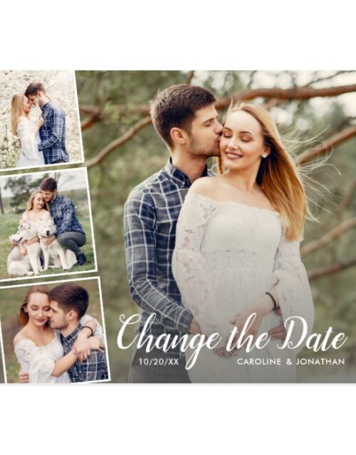 Change the Date Postponed Wedding 4 Photo Collage Postcard