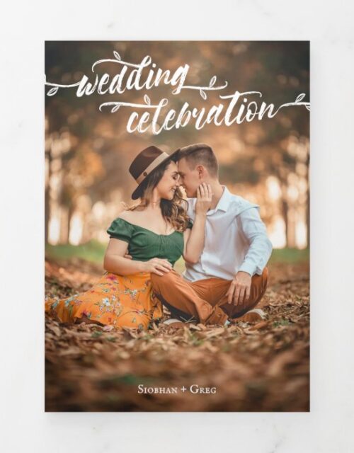 Charming Brush Script Photo Wedding Tri-Fold Invitation