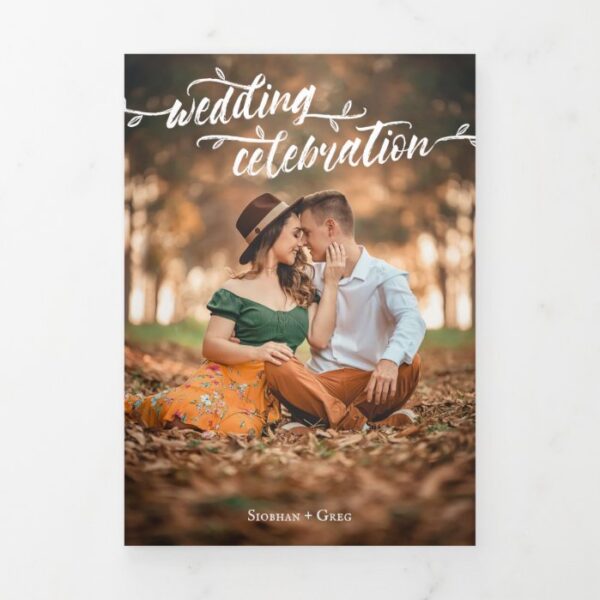 Charming Brush Script Photo Wedding Tri-Fold Invitation