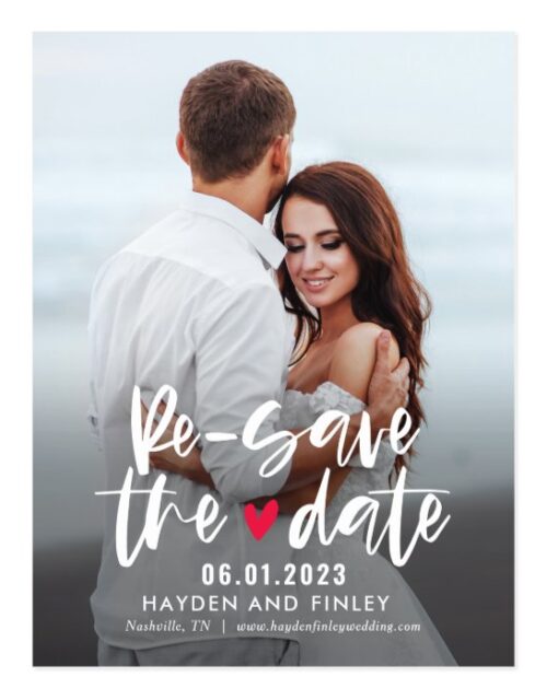 Charming Heart EDITABLE COLOR Re-Save The Date Postcard