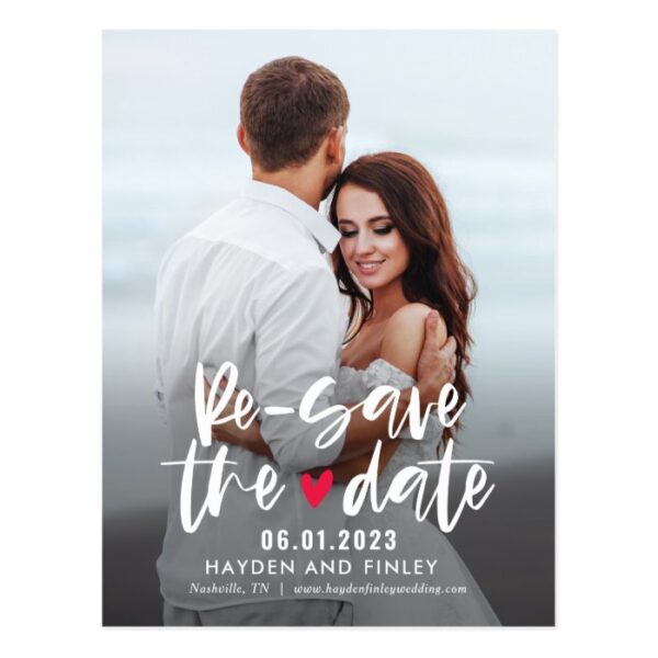 Charming Heart EDITABLE COLOR Re-Save The Date Postcard