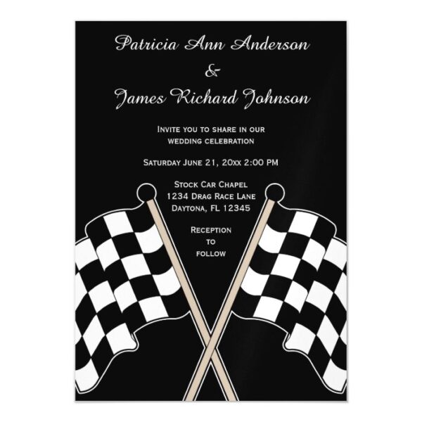 Checkered Flag Auto Racer Racing Sports Wedding Magnetic Invitation