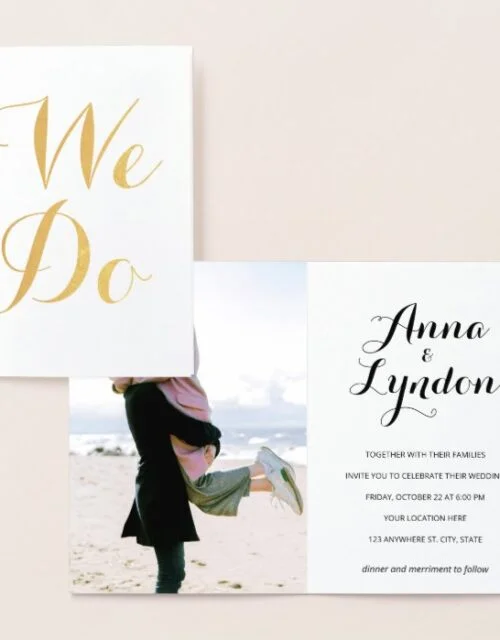 Chic Flourish | Wedding Photo Gold Foil Card