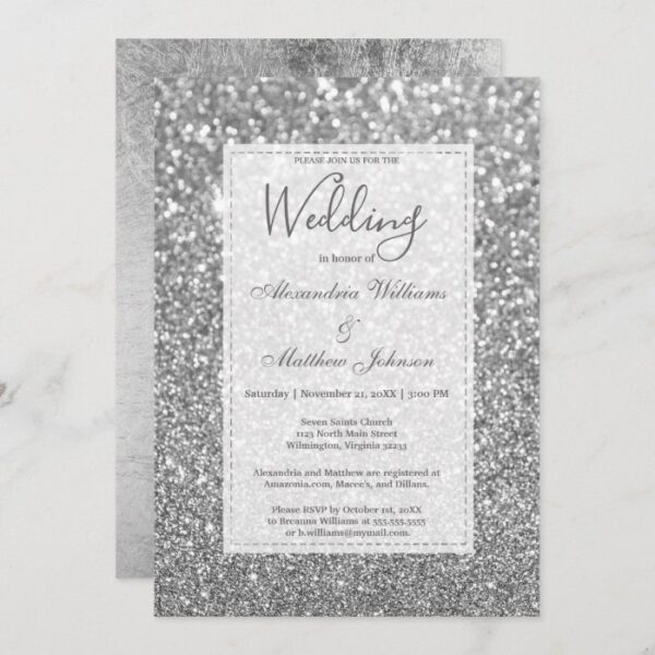 Chic glamorous trendy silver glitter Wedding Invitation