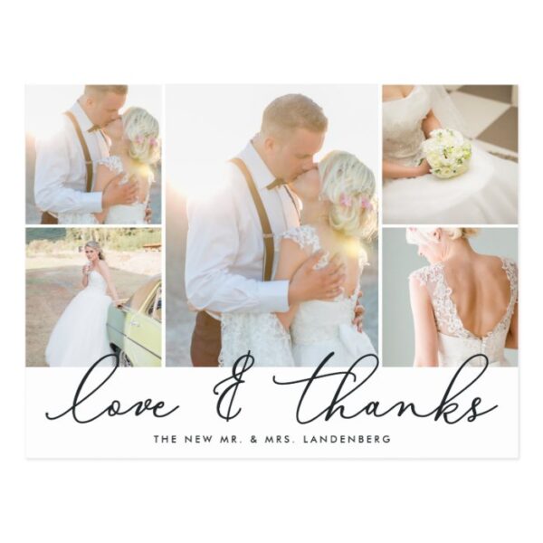 Chic Gratitude | Wedding Photo Collage Thank You Postcard