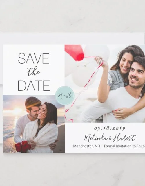 Chic Mint Monogram Wedding Save The Date Photo