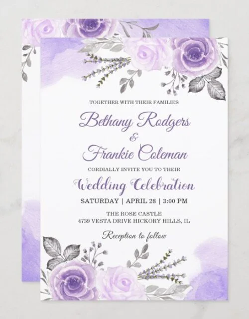 Chic Pastel Purple Floral Watercolor Wedding Card