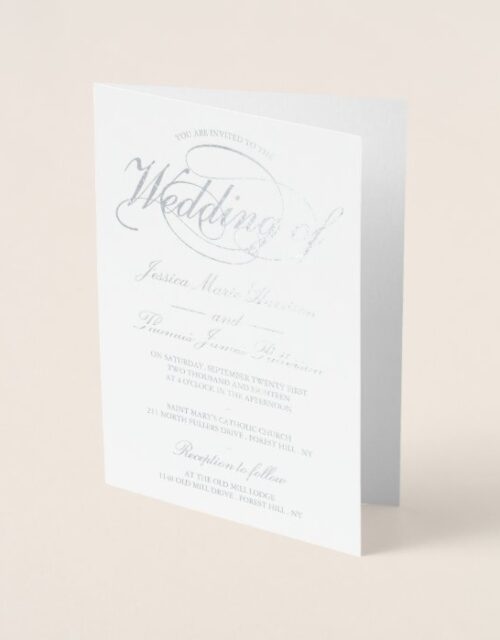 Chic Silver Foil Script Folded Wedding Invitation
