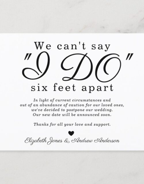 Chic Six Feet Apart Postponed Change Date Wedding Announcement Postcard