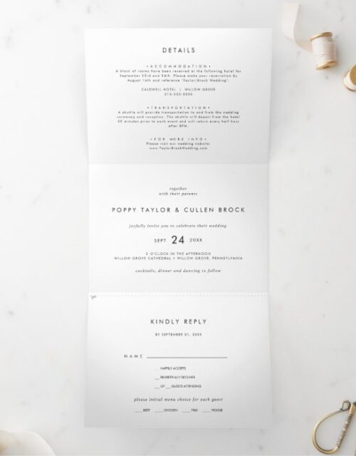 Chic Typography Photo Wedding All In One Tri-Fold Invitation