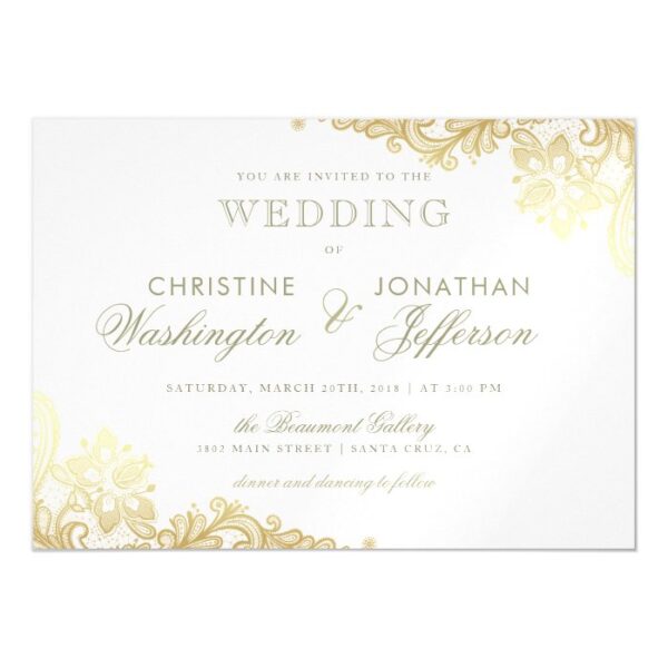 Chic White & Gold Foil Floral Lace Wedding Magnetic Invitation