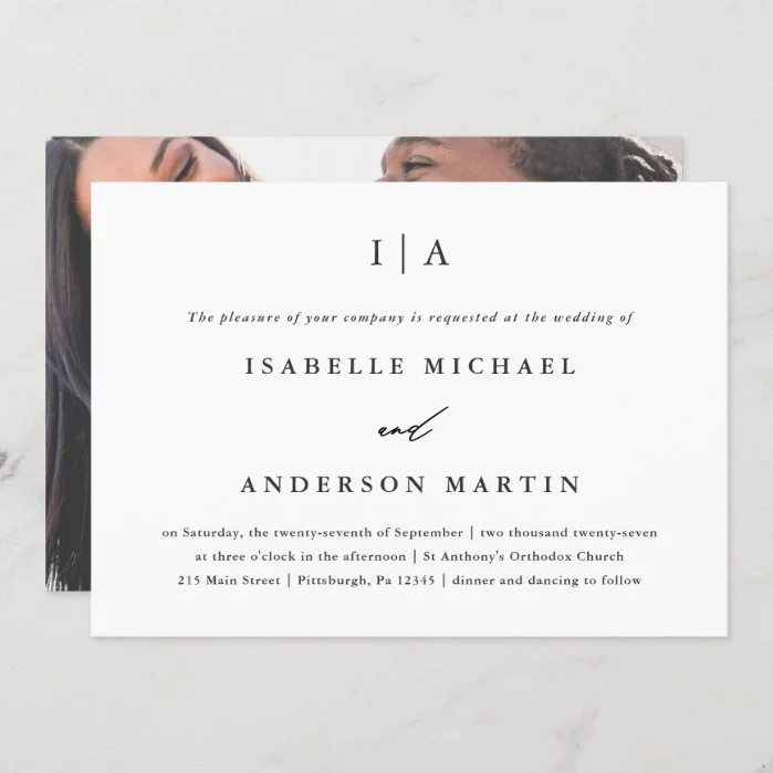 Classic Black and White Monogram Photo Wedding Invitation