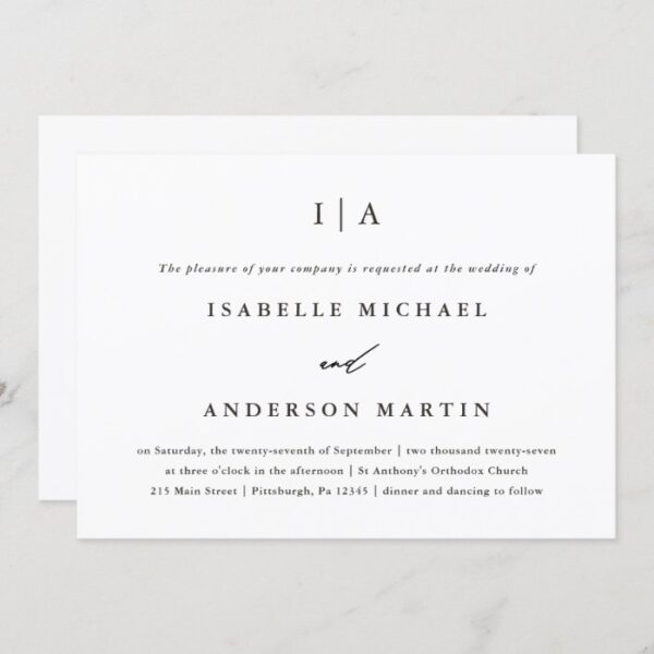 Classic Black and White Monogram Wedding Invitation