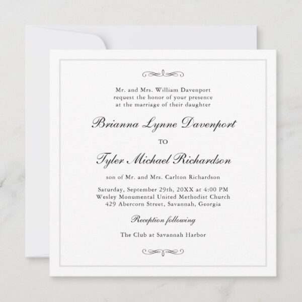 Classic Simple Elegance Square Wedding Invitation