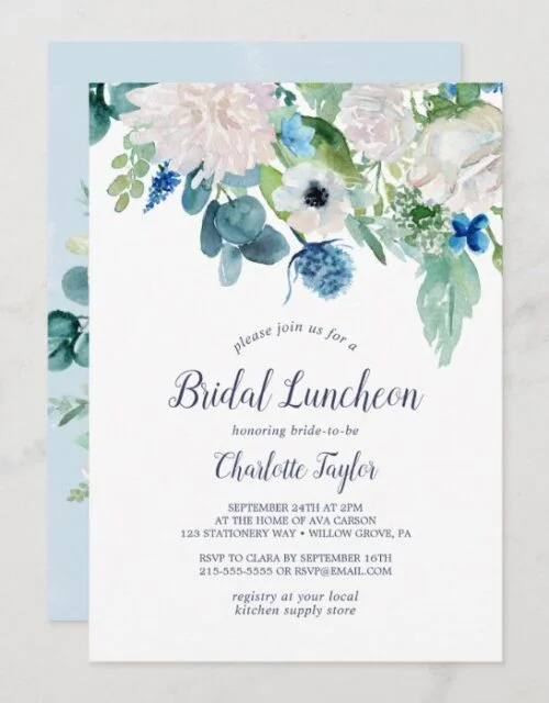 Classic White Flowers Bridal Luncheon Invitation