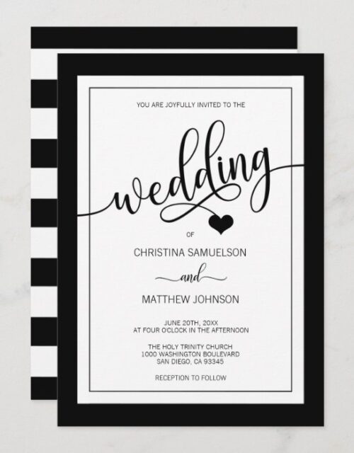 Classy Simple Black & White Heart Wedding Invitation