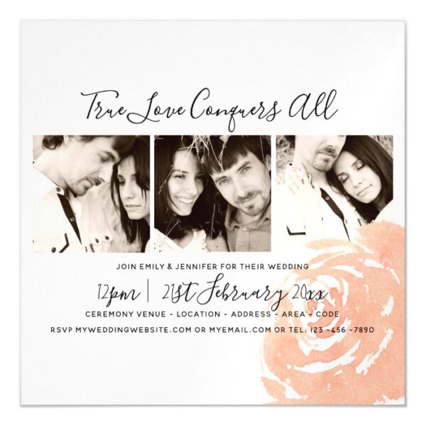 Coral Rose Photo Collage Wedding Save The Date Magnetic Invitation
