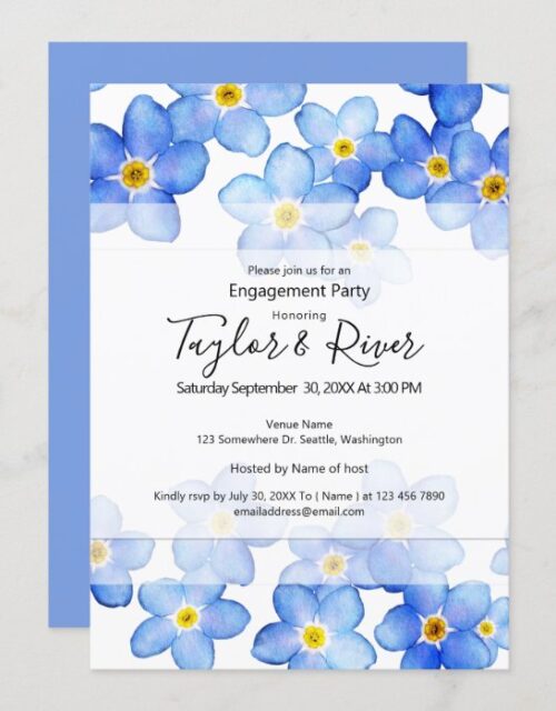 Country Blue Forget-Me-Nots Engagement Party Invitation
