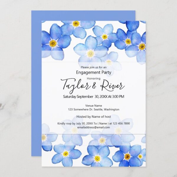 Country Blue Forget-Me-Nots Engagement Party Invitation