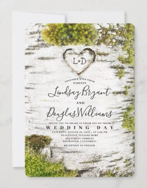 Country Rustic Birch Tree Bark Fall Wedding Invitation