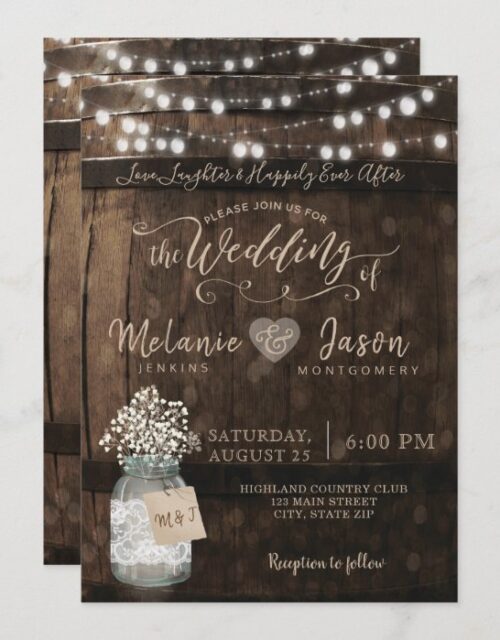 Country Rustic Wood Barrel Wedding Invitations