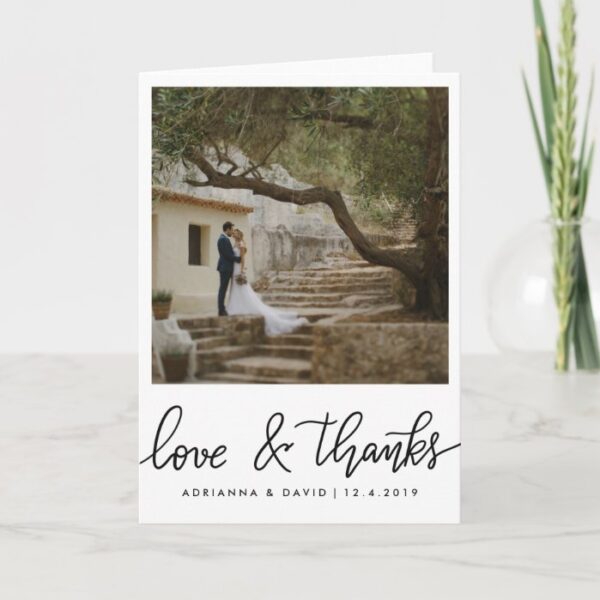 Couple Photo Wedding Love And Thanks Script Thank You Card