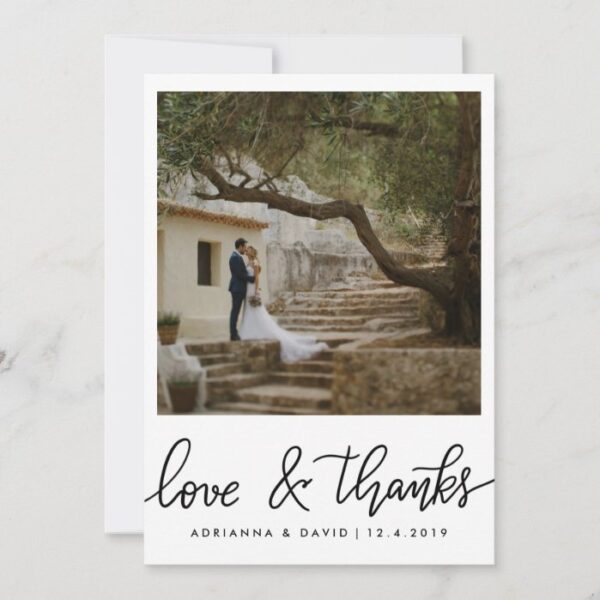 Couple Photo Wedding Love And Thanks Script Thank You Card
